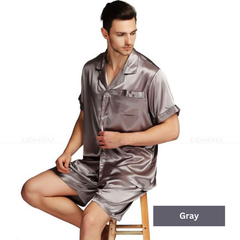 Men's Pure Silk Button-Up Pajama Set - lifestyle view