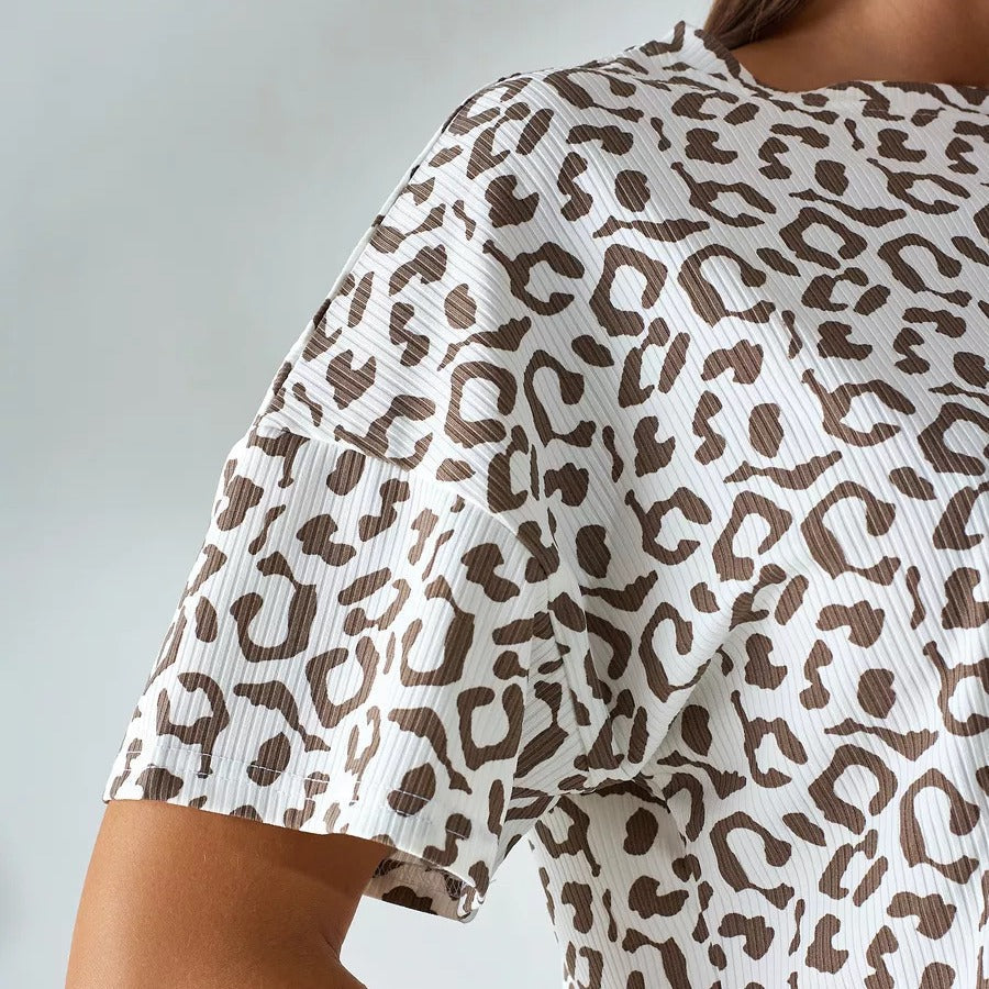 Mew Leopard Print Shorts Set - front view