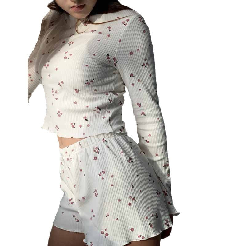 Long Sleeve Knitted Shorts Lounge Set - model wearing