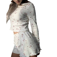 Long Sleeve Knitted Shorts Lounge Set - model wearing