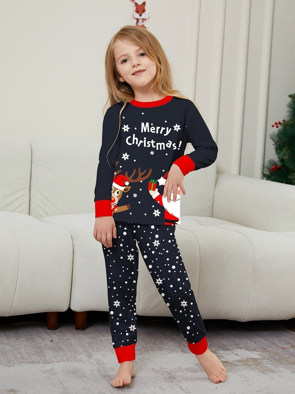 Merry Christmas Snowflake Family Pajama Set - model wearing