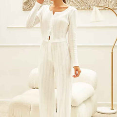 Women's Long Sleeve Cardigan & Knit Pajama Set - front view