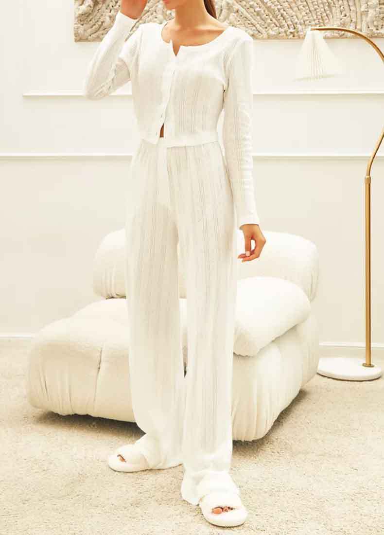 Women's Long Sleeve Cardigan & Knit Pajama Set - model wearing
