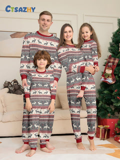 Christmas Elk Print Family Pajama Set - front view