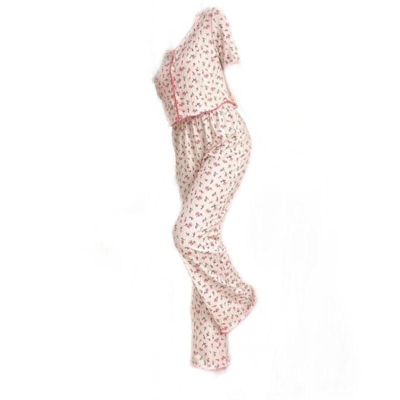 New Floral Thin Style Casual Pajamas Set - side view