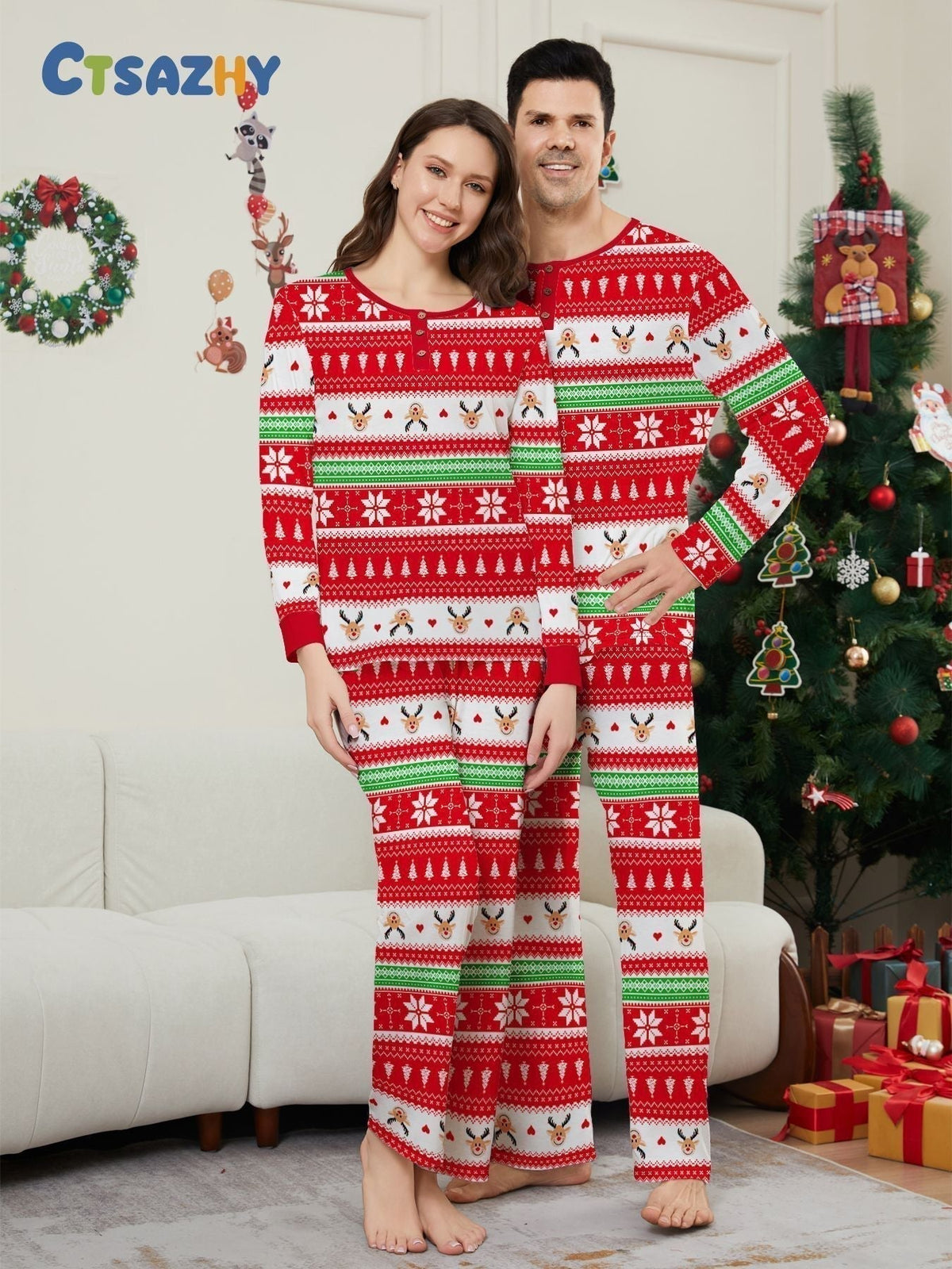 Christmas Deer Head Family Pajama Set - back view