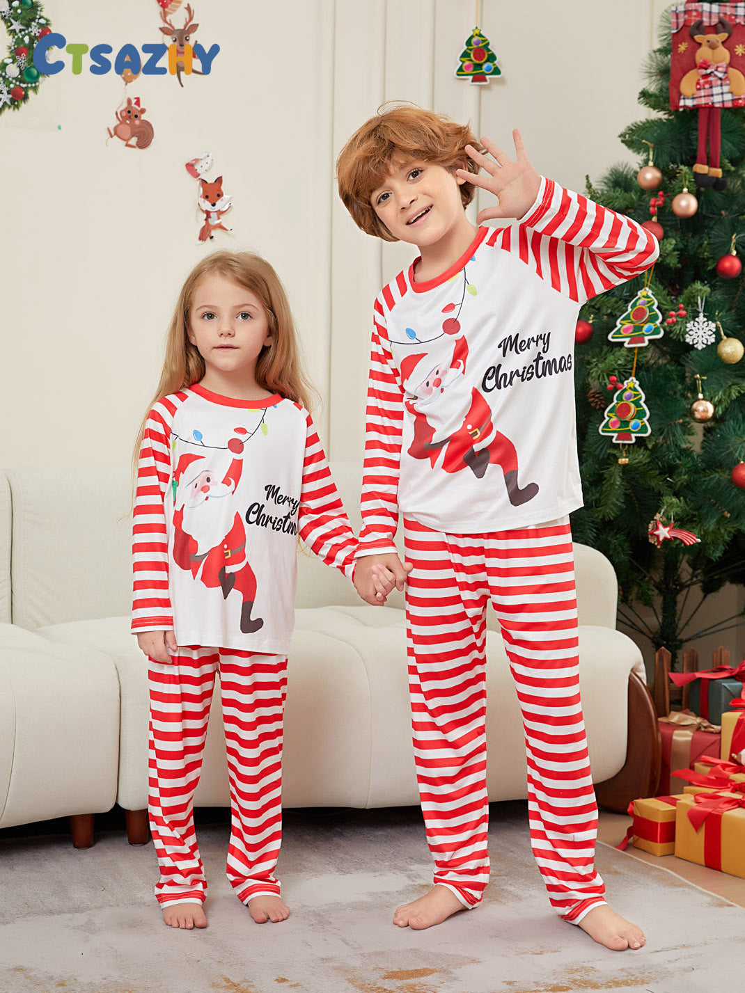 Christmas Plaid Family Pajama Set - fabric detail