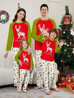 Contrast Reindeer Print Christmas Family Pajama Set - front view