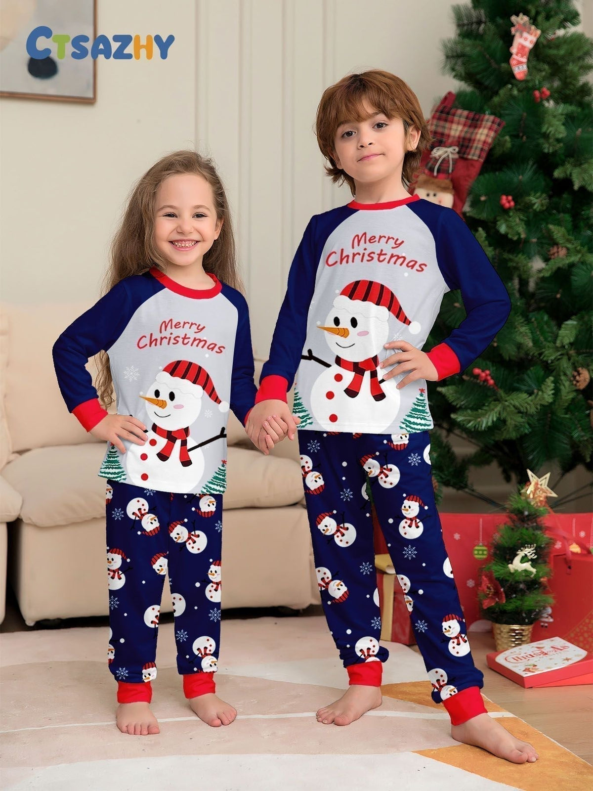 Snowman Family Matching Christmas Pajamas - fabric detail