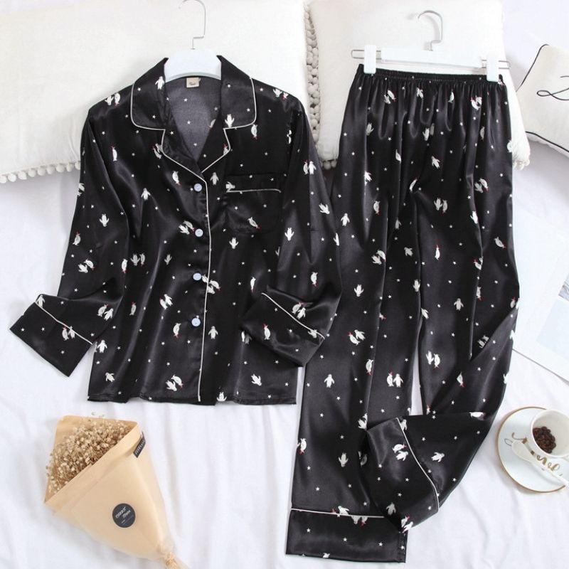 Penguin Silk Pajama Set - front view