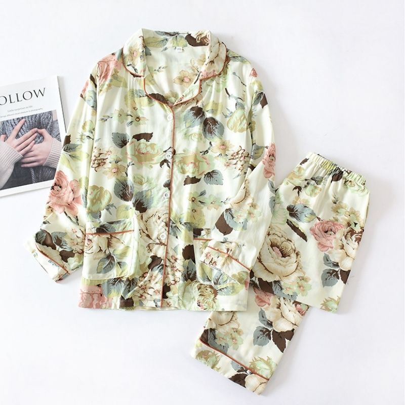 Peony Flower Print Pajama Set - front view