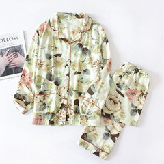 Peony Flower Print Pajama Set - front view