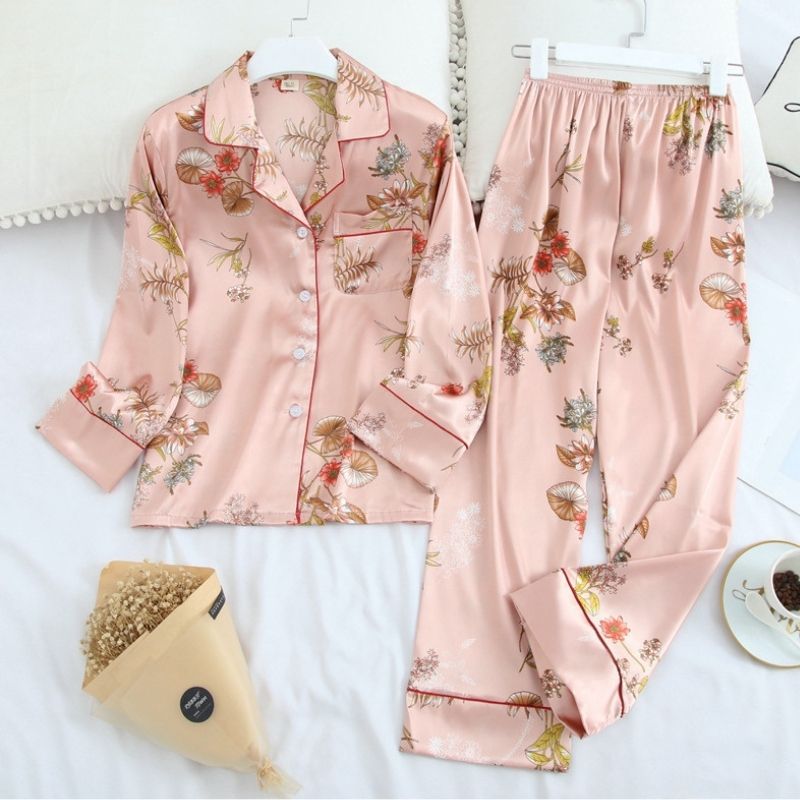 Pink Flowers Pajama Set - front view
