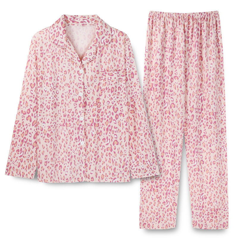 Pink Leopard Print Pajama Set - front view