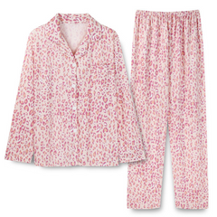 Pink Leopard Print Pajama Set - front view
