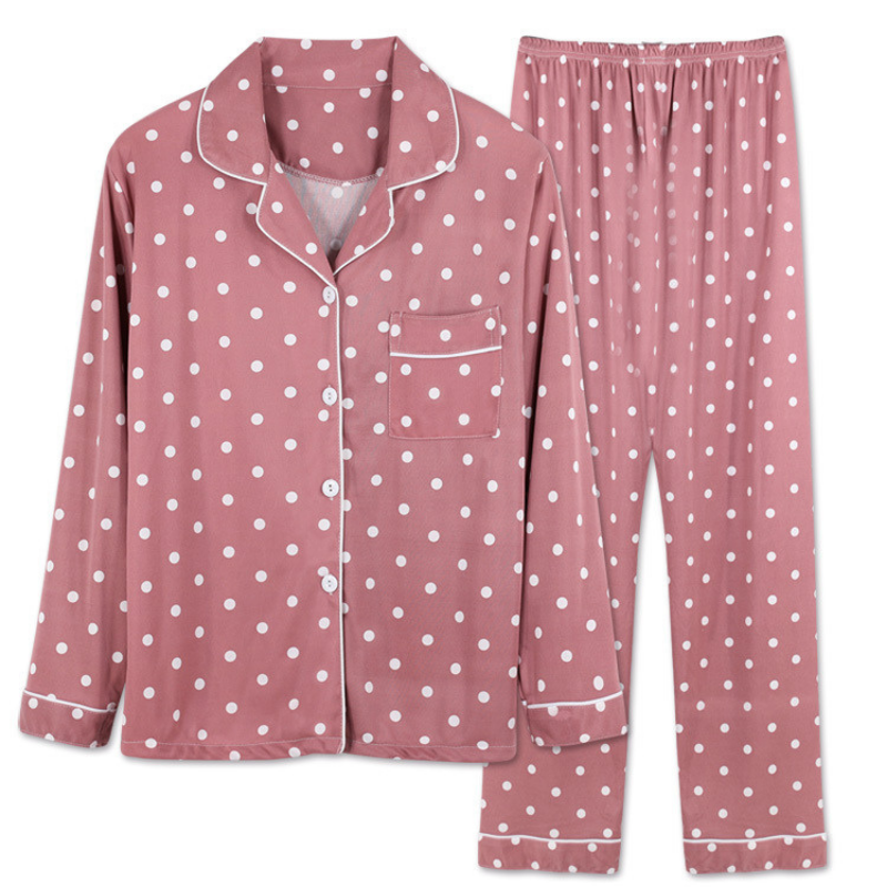 Pink Wave Point Pajama Set - front view