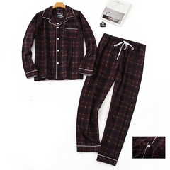 Plaid Cotton long Sleeve Pajamas Set - front view