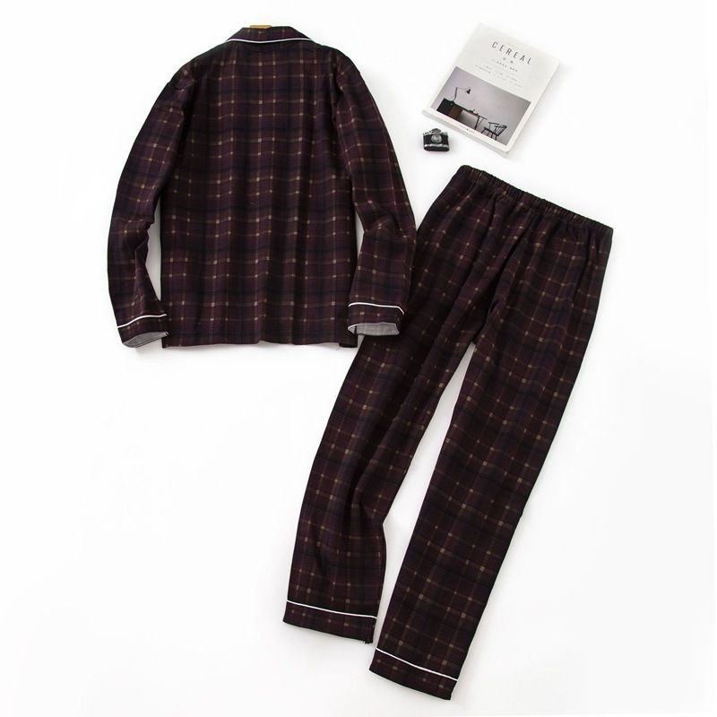 Plaid Cotton long Sleeve Pajamas Set - back view