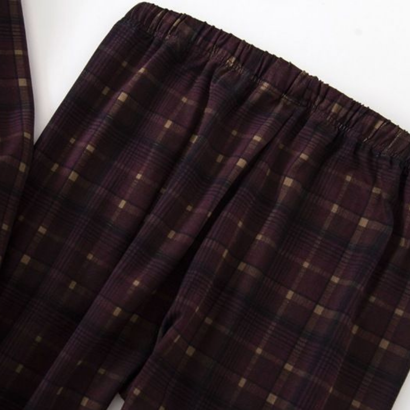 Plaid Cotton long Sleeve Pajamas Set - fabric detail