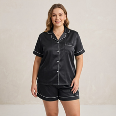Emerald Luxe Plus Size Satin Pajama Shorts Set - side view