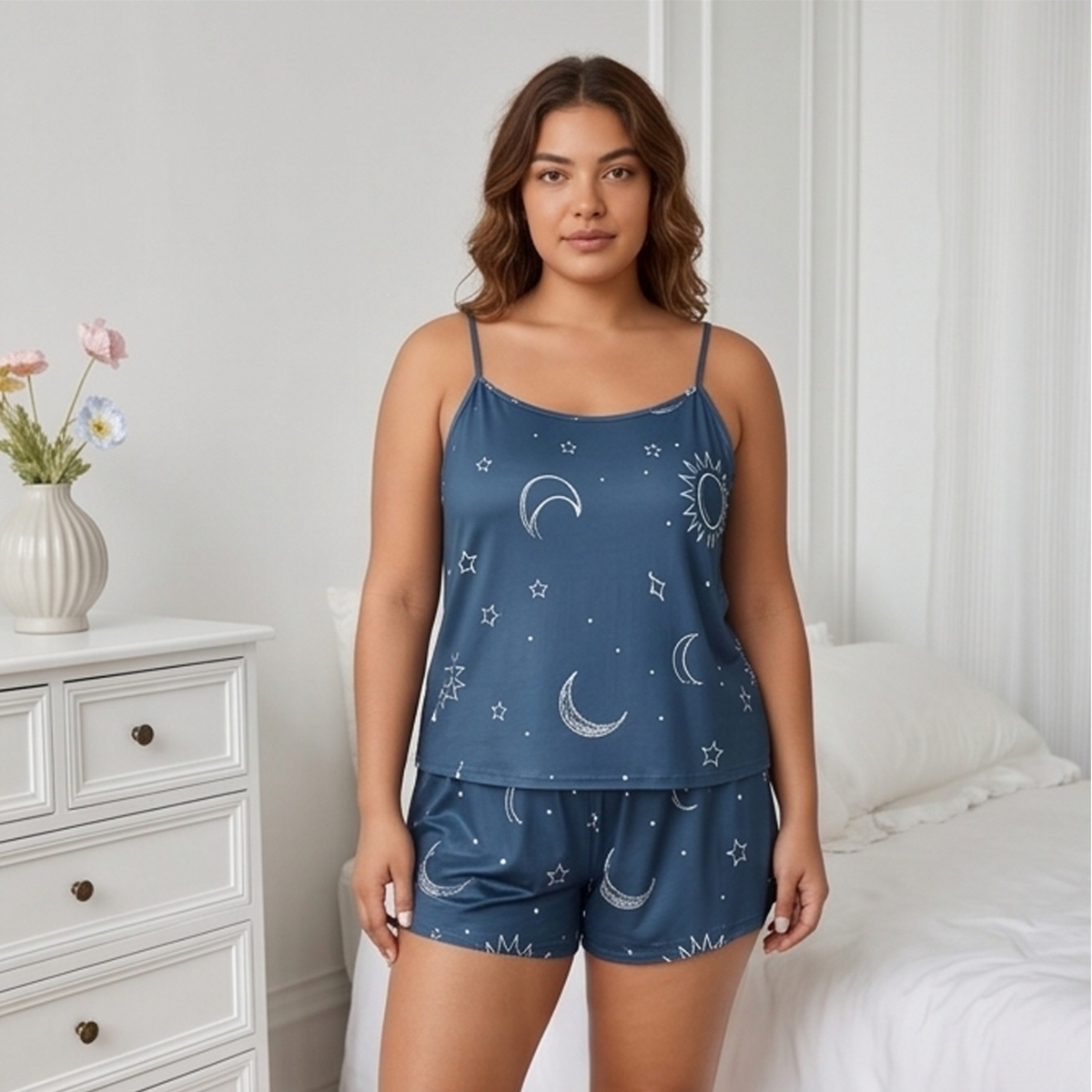 Moonlight Galaxy Plus Size Cami Pajama Shorts Set - front view