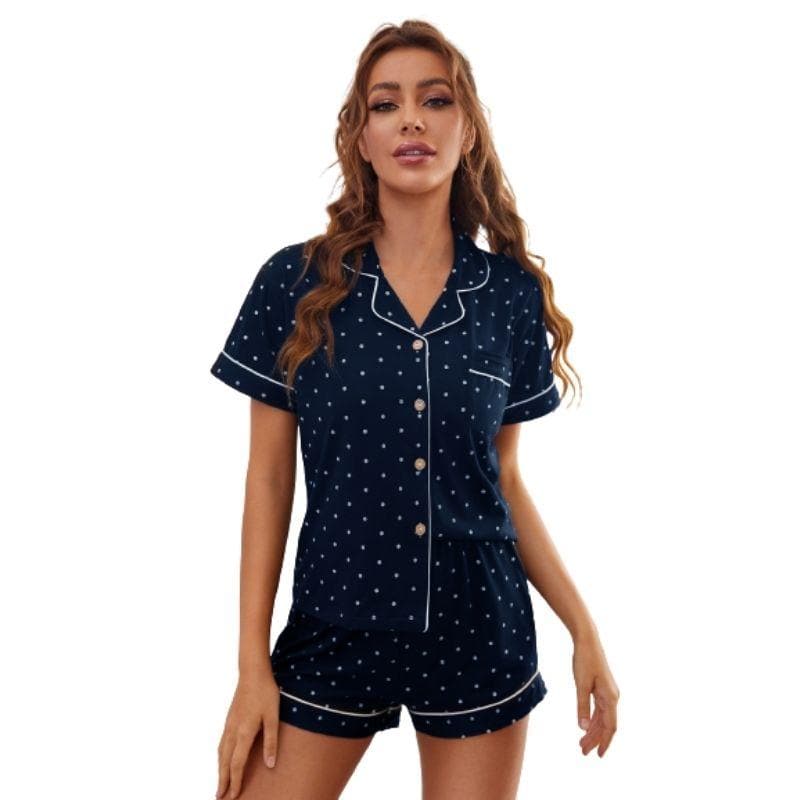 Polka Dot Button-Front Shorts Set - front view