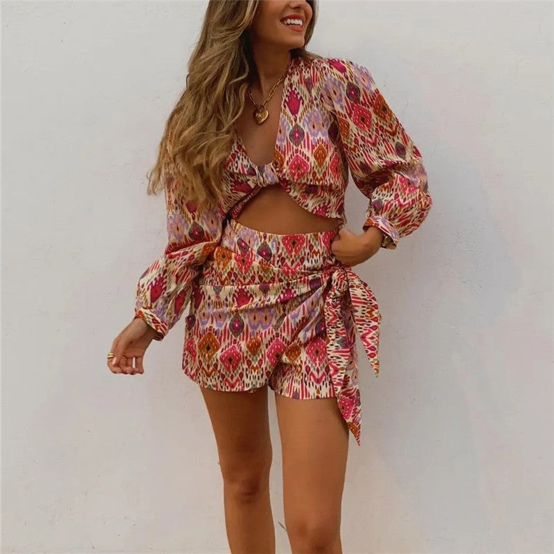 Printed Skirt & Shorts Set - front view