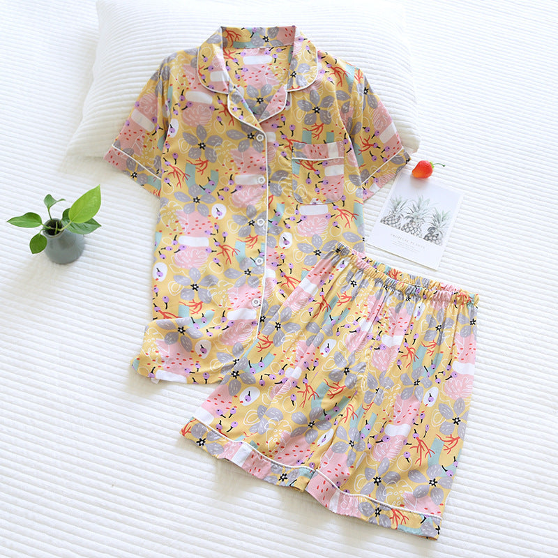 Cotton Short Sleeve Shorts Pajama Set - model wearing