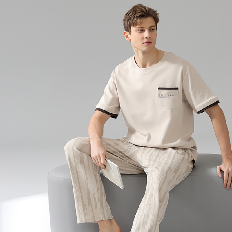 Men's Apricot Cotton Short Sleeve Pajama Set - side view