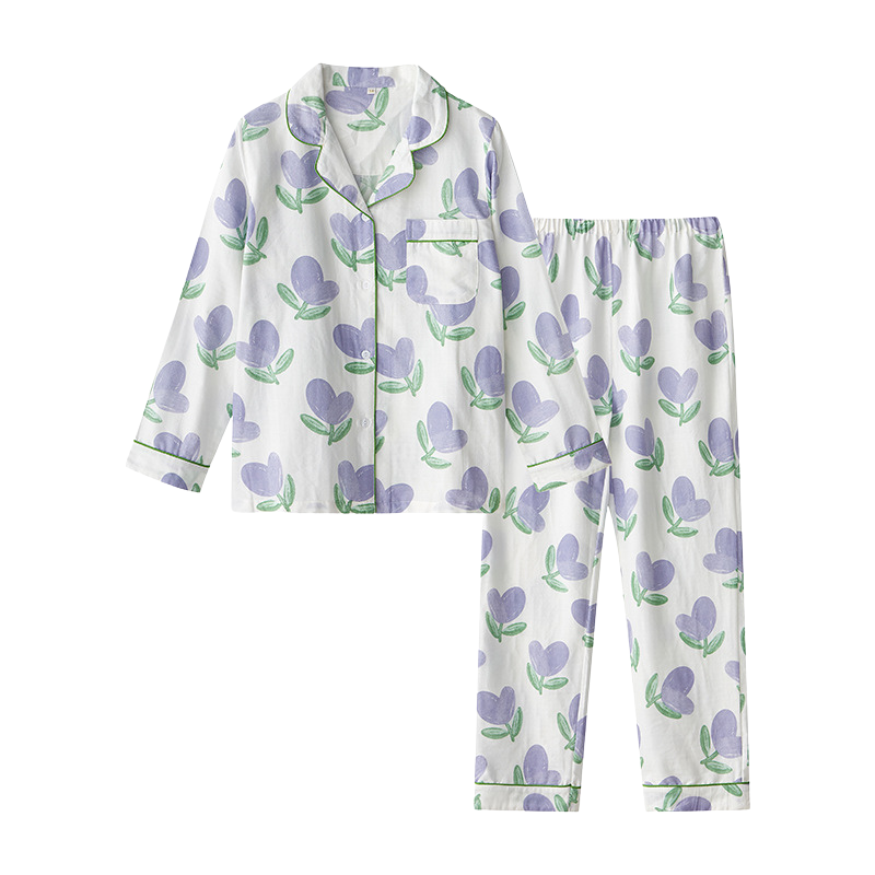 Purple Tulip Printed Pajamas Set - front view