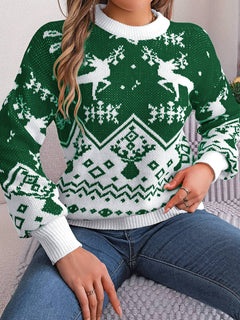 Christmas Deer Print Long Sleeve Sweater - back view