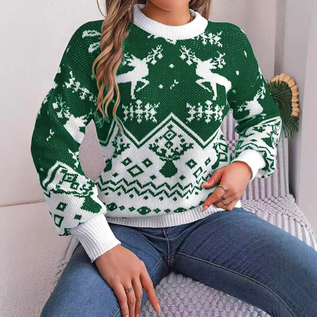 Christmas Deer Print Long Sleeve Sweater - side view