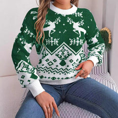Christmas Deer Print Long Sleeve Sweater - side view