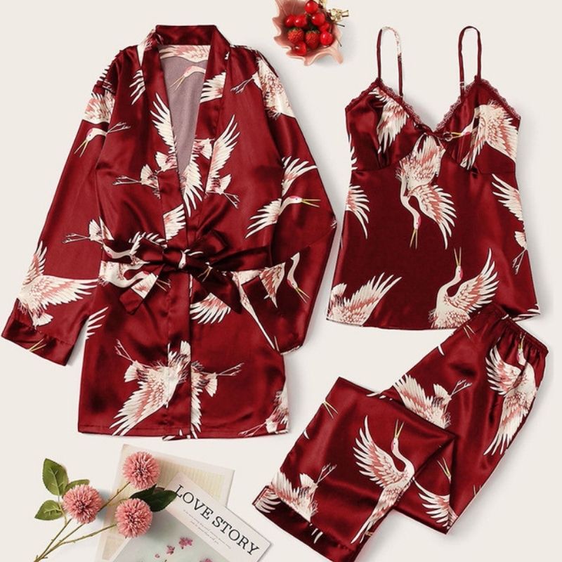 Red Flamingo 3-Piece Pajama Set - front view