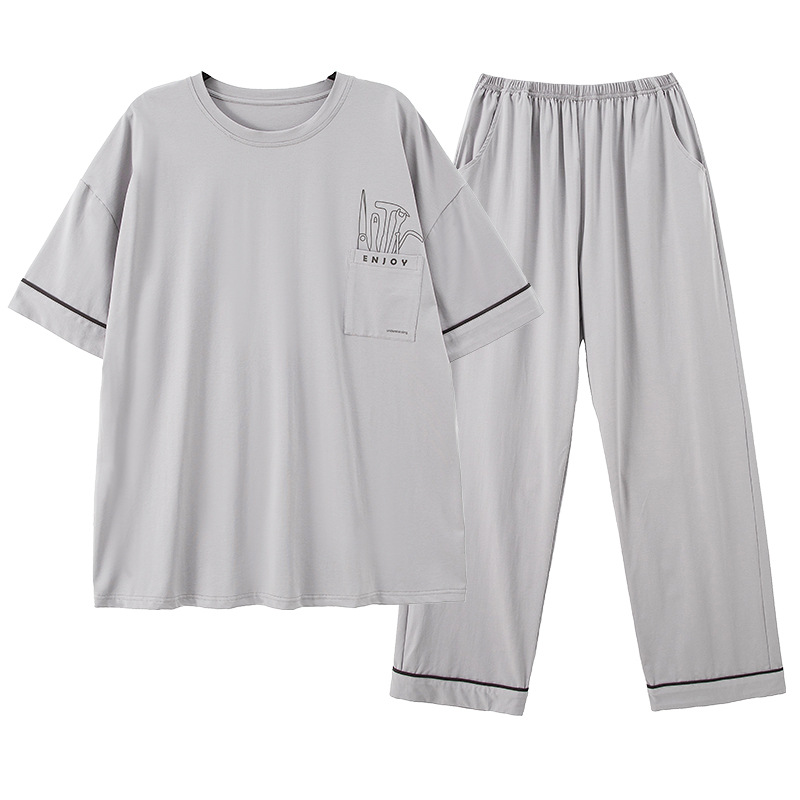 Men's Light Gray Short Sleeve Pajama Set - back view