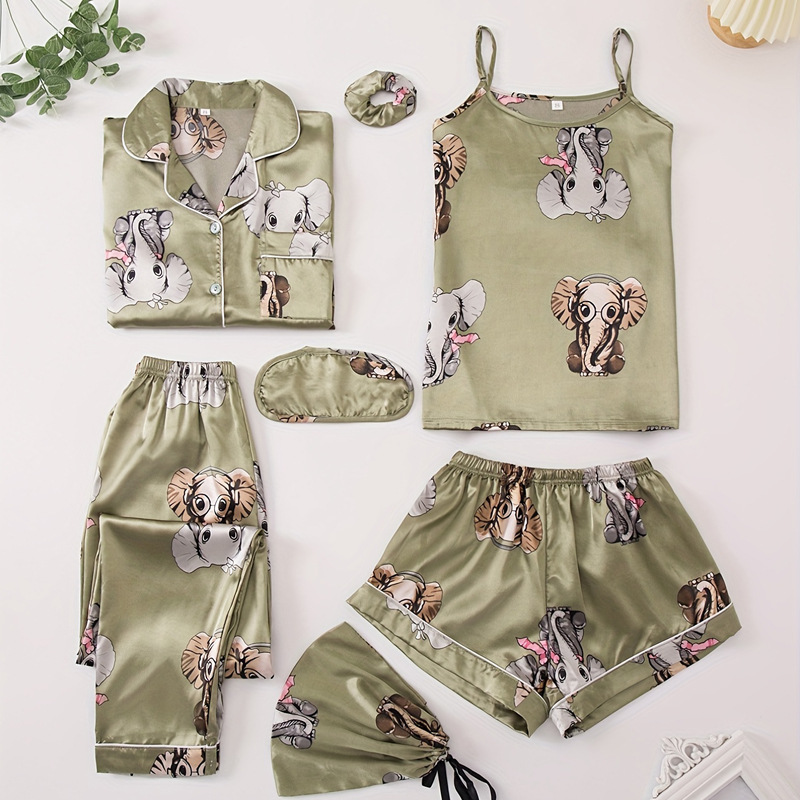 Women's 7-Piece Pajama Set - back view