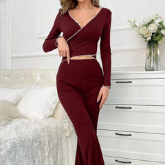 Women's V-Neck Curling Pajama Set - side view