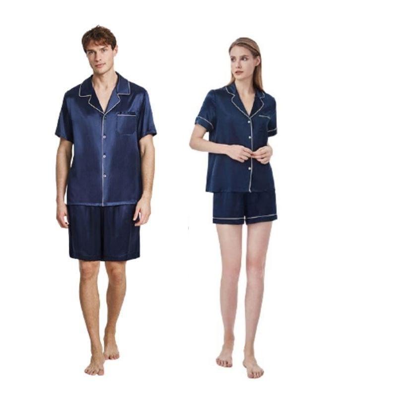 Couple's Short Sleeve Silk Pajama Set - front view