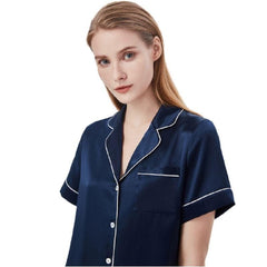 Couple's Short Sleeve Silk Pajama Set - model wearing