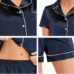 Couple's Short Sleeve Silk Pajama Set - fabric detail