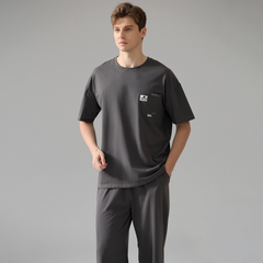 Men's Black Cotton Short Sleeve Pajama Set - model wearing