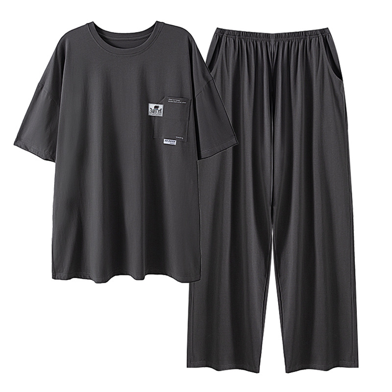 Men's Black Cotton Short Sleeve Pajama Set - back view