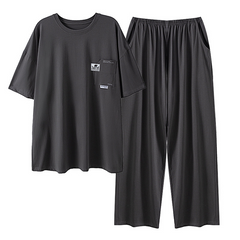 Men's Black Cotton Short Sleeve Pajama Set - back view