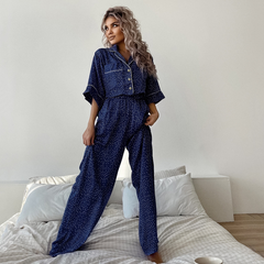 Polka Dot Wide-Leg Short Sleeve Pajama Set - fabric detail