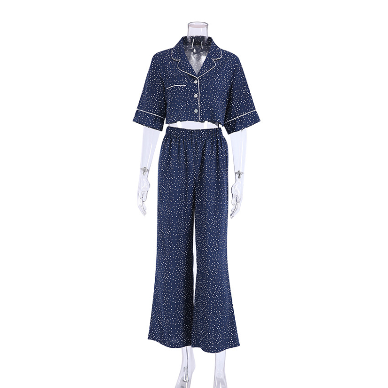 Polka Dot Wide-Leg Short Sleeve Pajama Set - side view