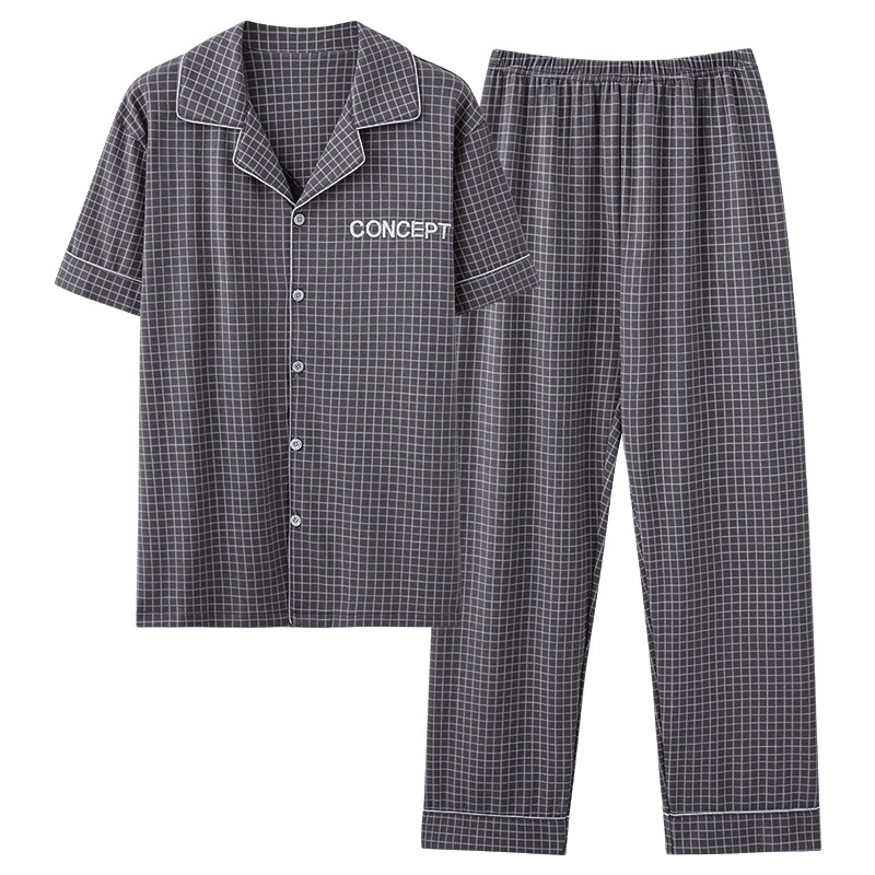 Men's Gray Plaid Short-Sleeve Pajama Set - back view