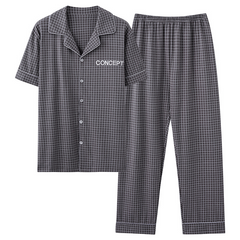 Men's Gray Plaid Short-Sleeve Pajama Set - back view