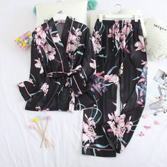 Silk Long Sleeve Nightgown & Trouser Set - front view