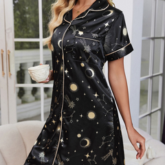 Black Cardigan-Style Pajama Set - front view