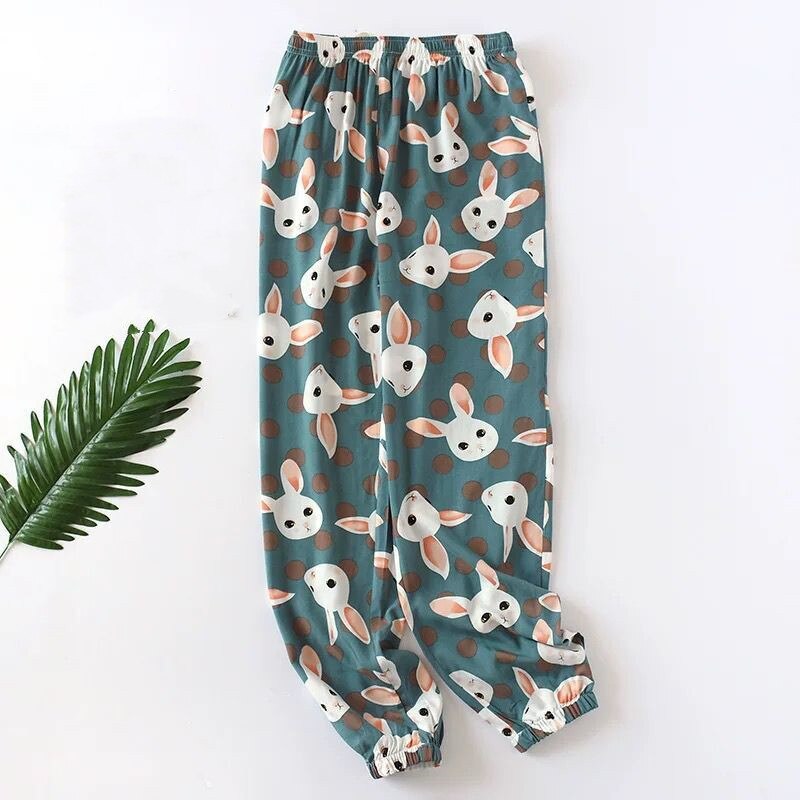 Women's 100% Cotton Rabbit Print Pajama Bottoms - front view